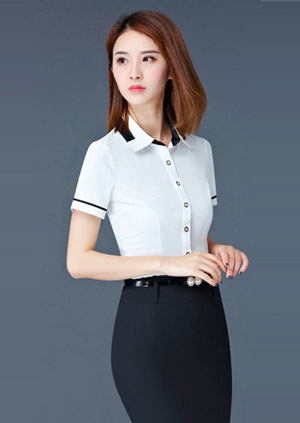 白色嵌黑邊時尚女襯衫訂做款式圖