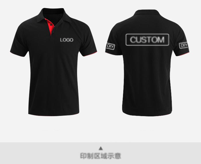 雙下擺短袖翻領t恤衫款式LOGO印制位置示意圖