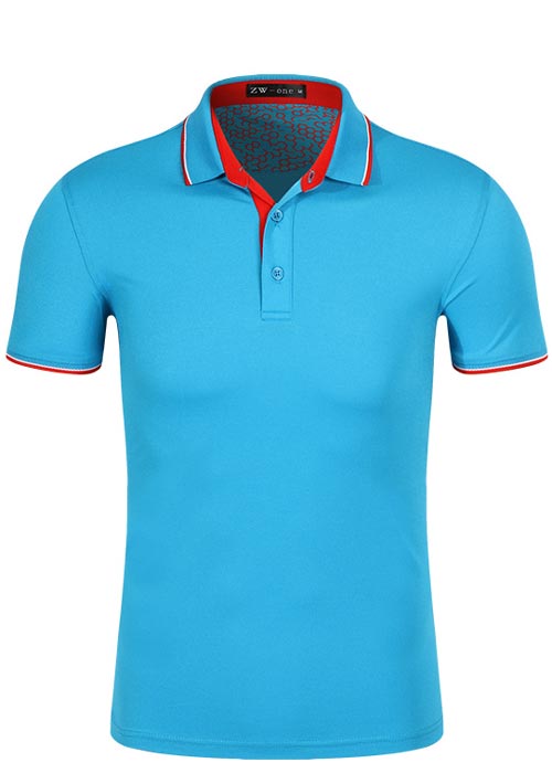 孔藍(lán)色短袖polo衫定制