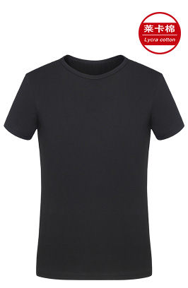 黑色萊卡棉男士圓領文化衫