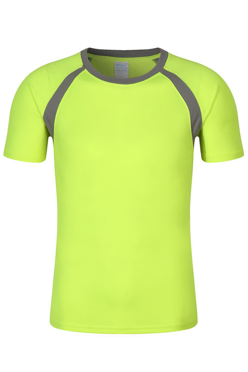 熒光綠配灰色短袖圓領速干衣T恤款式圖