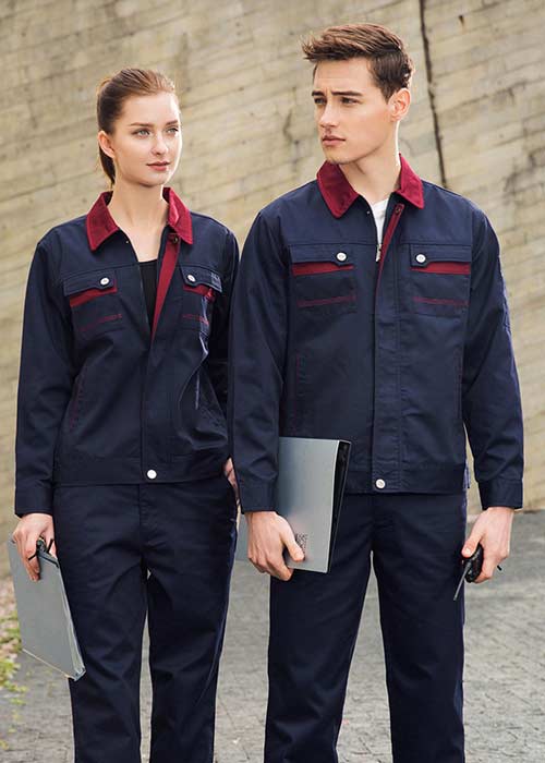 深藍色長袖工作服定做現貨批發