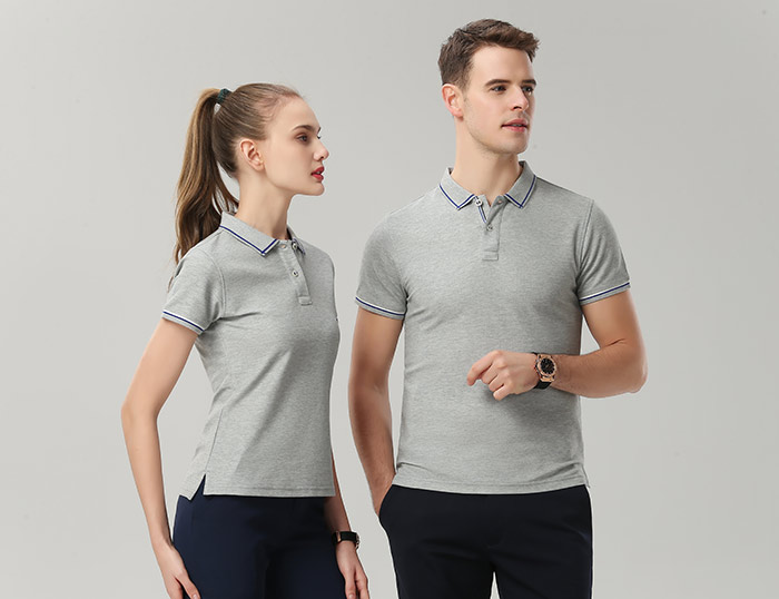 1898號時尚翻領短袖POLO衫定制之花灰色模特展示圖